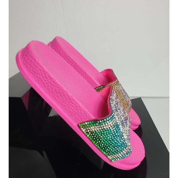 Bebe Girls Slides Pink Bling Rhinestone Embellished Slip On Slides size 11/12 - Picture 5 of 6